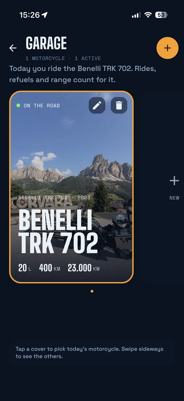 Garage with the cover of a Benelli TRK 702