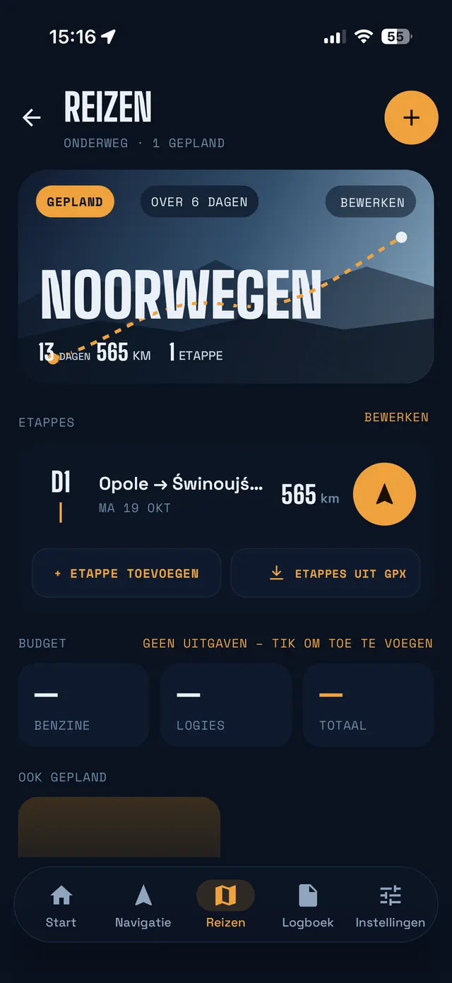 Reizenscherm: de cover van de reis Noorwegen met etappe en budget