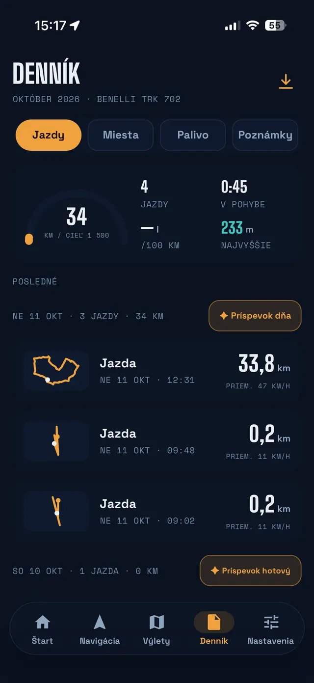 Denník s mesačným cieľom a zoznamom jázd